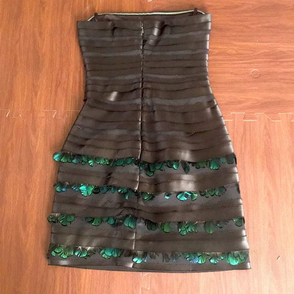 Satin Iridescent Feather Sheath Dress - Picture 2 of 9